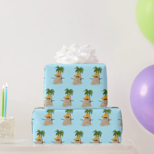 Papier Cadeau Sable Tropical Avec Palmier