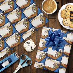 Papier Cadeau Sac à provisions Curieux Chat Tigré Bleu Mignon   