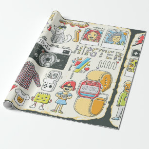 Papier Cadeau Sac de Hipster sangle dessiné à la main jeu de doo