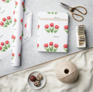 Papier Cadeau Sac fourre-tout à tulipes rouges aquarelle personn