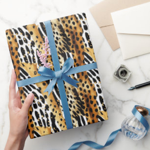 Papier Cadeau Safari Animaux Fourrure Prints Motif Faune Boho