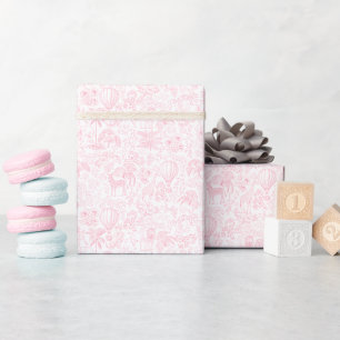 Papier Cadeau Safari Animaux Pink Toile De Jouy
