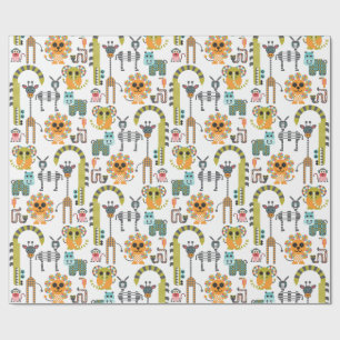 Papier Cadeau Safari de la jungle moderne pour enfants Animaux e