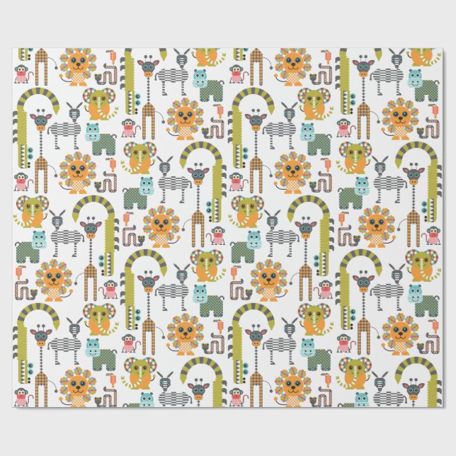 Papier Cadeau Safari de la jungle moderne pour enfants Animaux e (Plat)