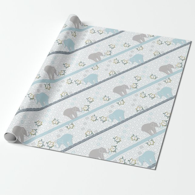 Papier Cadeau Safari éléphant bleu et gris | BABY SHOWER (Déroulé)