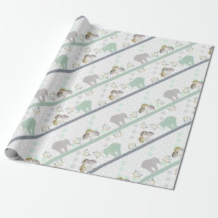 Papier Cadeau Safari éléphant vert   BABY SHOWER