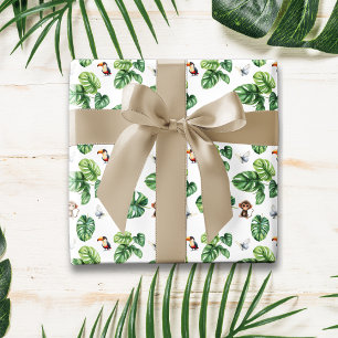 Papier Cadeau Safari Jungle Singe papillon Toucan verdure