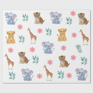 Papier Cadeau Safari moderne Jungle Animaux éléphant Tiger Lion