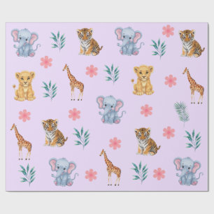 Papier Cadeau Safari moderne Jungle Animaux éléphant Tiger Lion