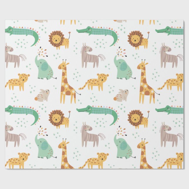 Papier Cadeau Safari sauvage pour enfants (Plat)
