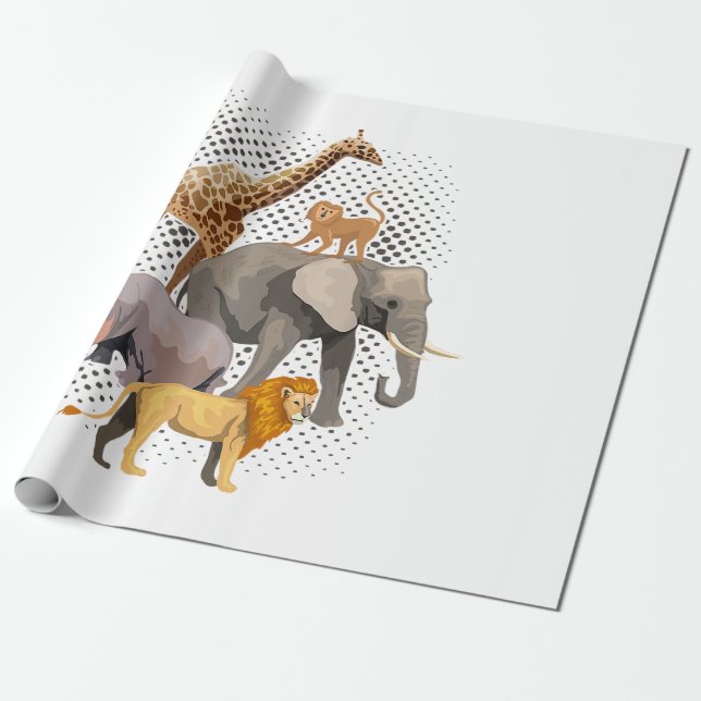 Papier Cadeau Safari Squad Africain Safari Animaux Drôle Zoo Ani (Déroulé)