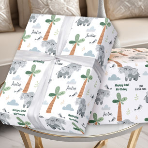 Papier Cadeau Safari ZOO Animaux mignons Elephant Garçon Anniver