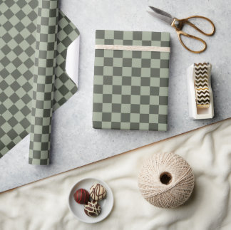 Papier Cadeau Sage Dark Green Checker Checkerboard Checkered