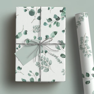 Papier Cadeau Sage élégant et Eucalyptus vert forêt Aquarelle