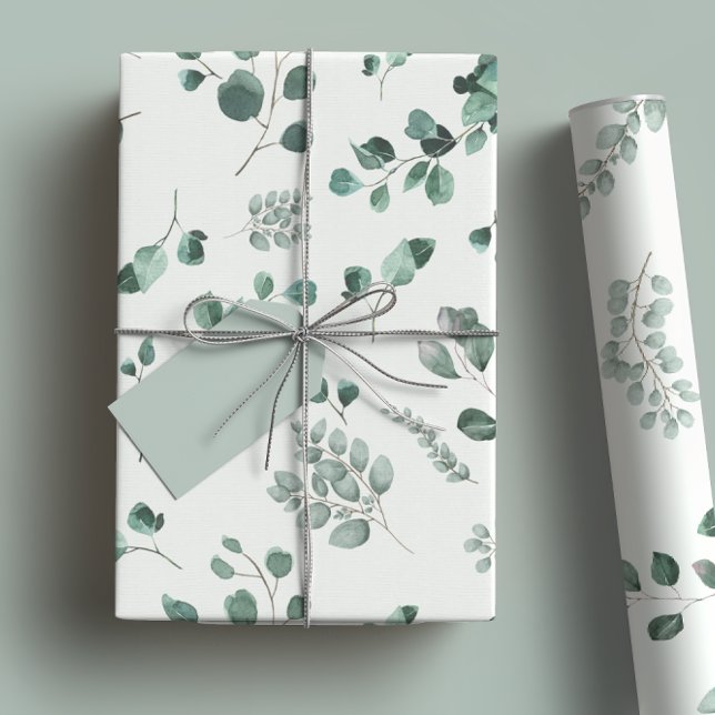 Papier Cadeau Sage Élégant et Eucalyptus Vert Forêt Aquarelle (Créateur téléchargé)