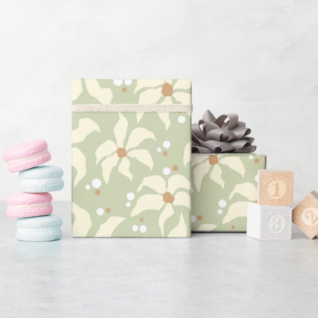 Papier Cadeau Sage Green Élégant Floral (Baby Shower)