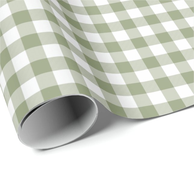 Papier Cadeau Sage Green En vichy Neutre Elegant Checks Motif (Coin rond)