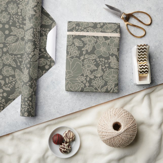 Papier Cadeau Sage Green Floral (Artisanat)