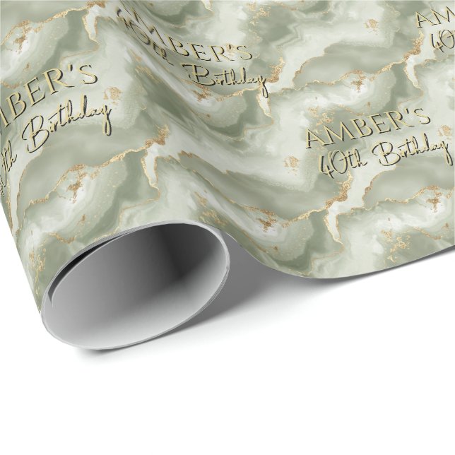 Papier Cadeau Sage Green Gold Abstract Marble Design (Coin rond)