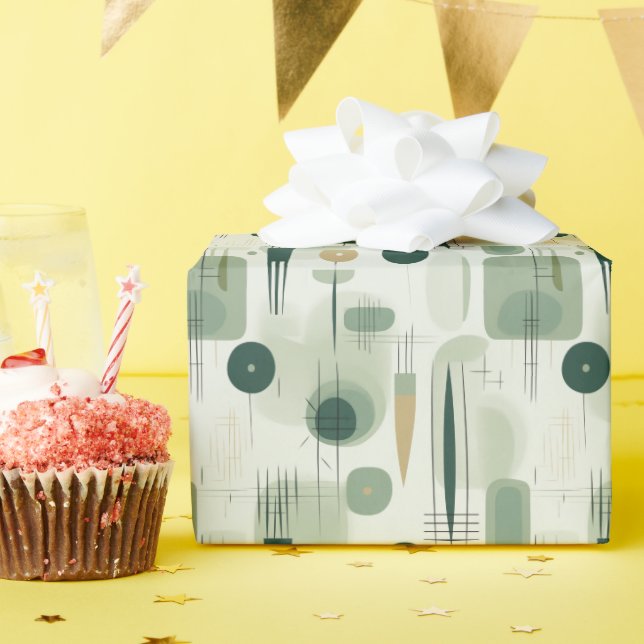 Papier Cadeau Sage Green Mid Century Moderne Abstrait (Fête d'anniversaire)