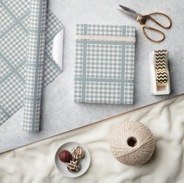 Papier Cadeau Sage Green Plaid Checks Pays Agritourisme Simple (Artisanat)