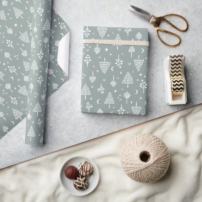 Papier Cadeau Sage Green Woodland Trees (Artisanat)