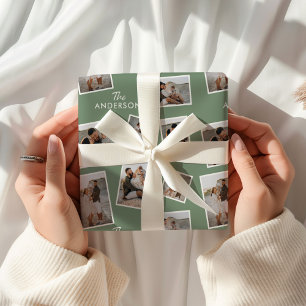 Papier Cadeau Sage moderne Green Multi Photo Family Collage