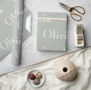 Papier Cadeau Sage moderne personnalisé Pastel Nom de script Wra