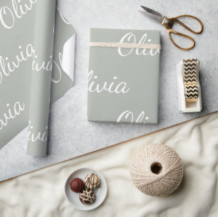 Papier Cadeau Sage personnalisé Green Pastel Nom de script