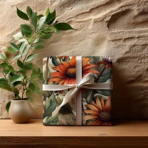 Papier Cadeau Sage Terracotta Botanique Floral Fête de Mariage