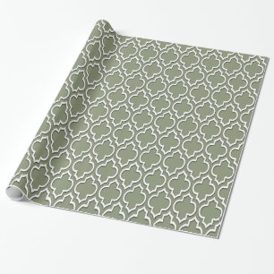 Papier Cadeau Sage Vert Blanc XL Quatrefoil Marocain #7DS
