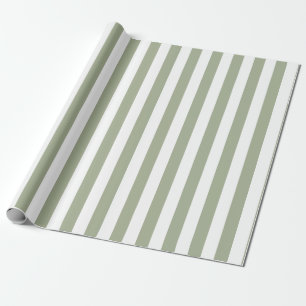 Papier Cadeau Sage Vert et Blanc Bandes verticales