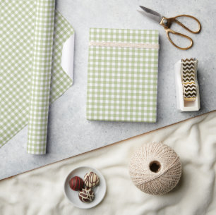 Papier Cadeau Sage vert et blanc En vichy