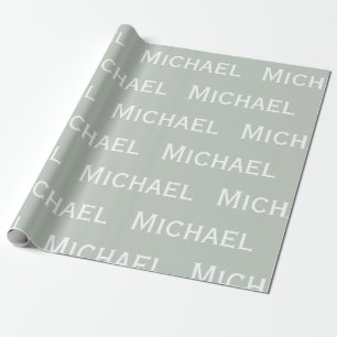 Papier Cadeau Sage vert Nom personnalisé
