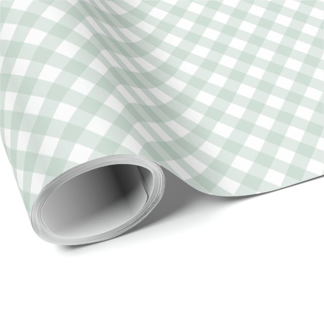 Papier Cadeau Sage vert plaid pastel simple en vichy chèques (Coin rond)