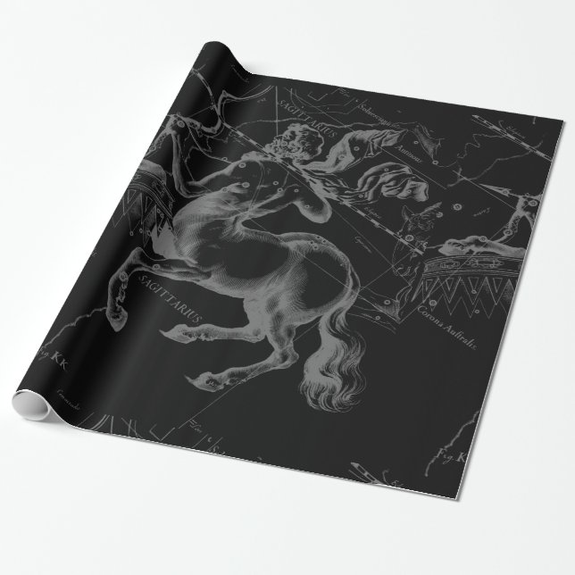 Papier Cadeau Sagittarius Constellation Hevelius Map on Black (Déroulé)