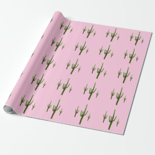 Papier Cadeau Saguaro Cactus Vert Motif Désert rose