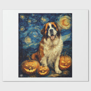 Papier Cadeau Saint Bernard Chien Mignon Halloween Jack O Lanter