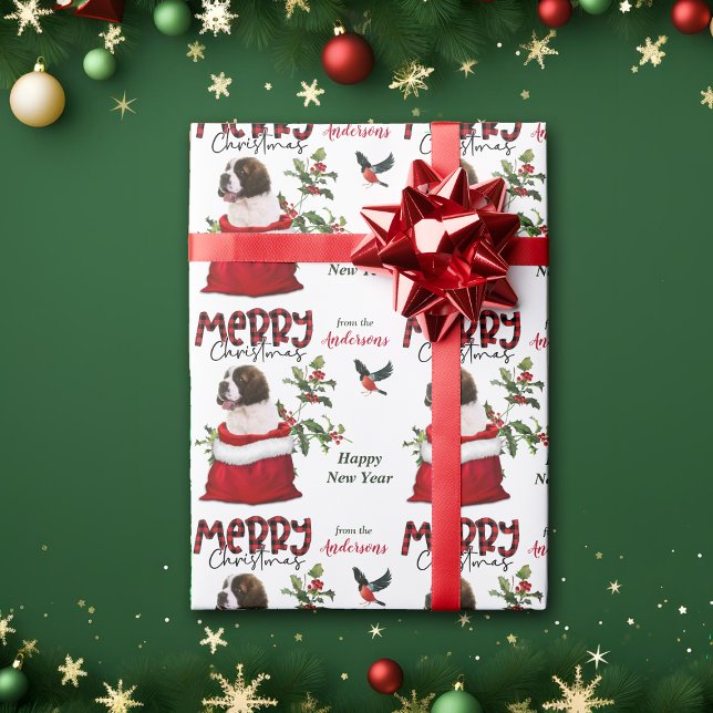 Papier Cadeau Saint Bernard Puppy Chien cadeau de Noël (Créateur téléchargé)