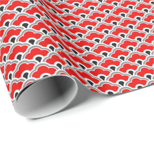 Papier Cadeau Saint-Jacques chinoises, rouge, gris, noir et blan