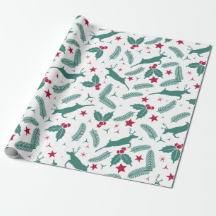 Papier Cadeau Saint Noël et motif de cerfs