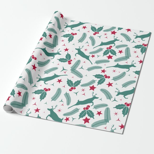 Papier Cadeau Saint Noël et motif de cerfs (Déroulé)