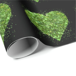 Papier Cadeau Saint Patrick's day, coeur vert irlandais scintill