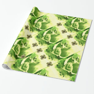 PAPIER CADEAU SAINT PATRICK'S DAY LUNE LADY AVEC SHAMROCK