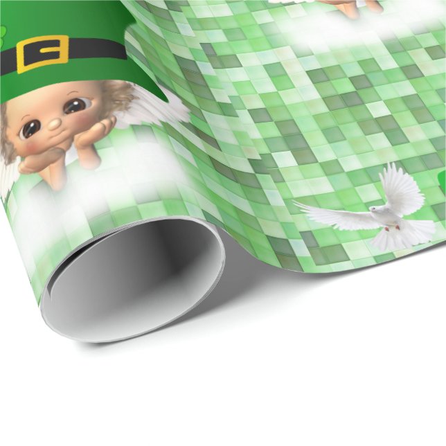 Papier Cadeau Saint Patrick's Day Wrapping Papier Angel (Coin rond)