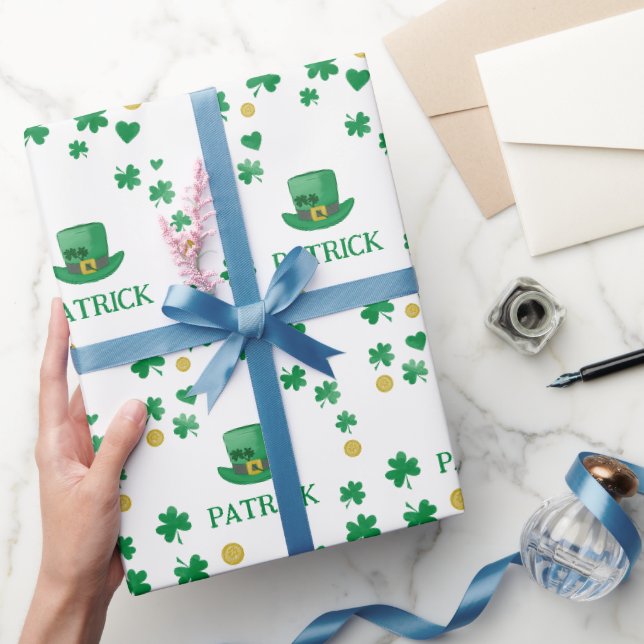 Papier Cadeau Saint Patricks Leprechaun Clover personnalisé (Cadeaux)