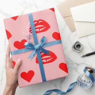Papier Cadeau Saint Valentin Amour Coeurs et lèvres