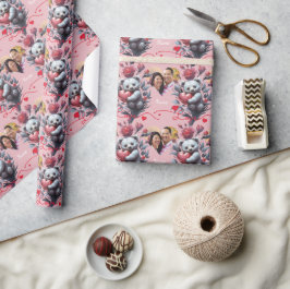 Papier Cadeau Saint-Valentin avec ours en peluche riche
