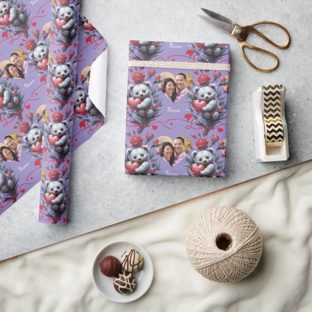 Papier Cadeau Saint-Valentin avec ours en peluche riche (Artisanat)