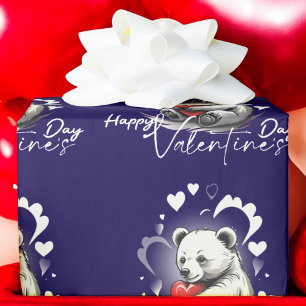 Papier Cadeau Saint-Valentin avec ours en peluche riche